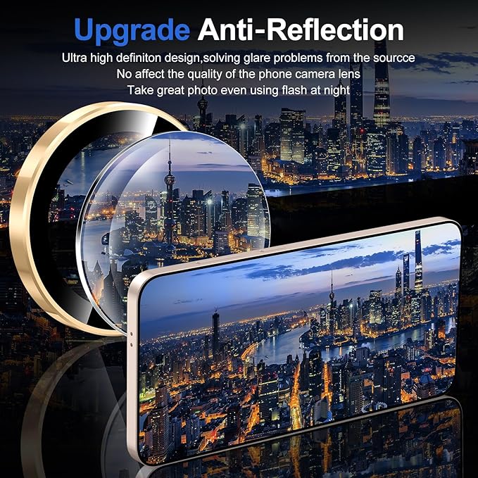 for Samsung Galaxy S25 Camera Lens Protector, Individual Metal Ring Tempered Glass Lens Cover, [Strong Adsorption] Scratch Resistant Ultra-Thin HD Clear Lens Cover, 1 Set-Gold Ring