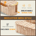 FairyHaus Cable Management Box 2Pack Cream, Handwoven Large and Small Cable Organizer Box Cover to Hide Cords and Power Strip, Imitation Wicker Cord Organizer Box Hider for Office Desk and Floor
