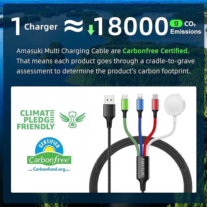 Upgraded Travel Essentials for Apple Watch Charger 4 in 1 Multi Charging Cable iWatch Charger Camping Essentials USB C/L/Micro Compatible with iWatch Series 10-1/SE/iPhone 16 15/Galaxy Android-4FT