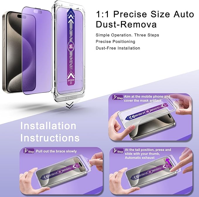 2 Pack Anti Blue Light Matte Screen Protector for iPhone 16 Pro 6.3-Inch Auto Dust Removal, No Bubbles, Tempered Glass Film, Easy Installation