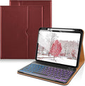 DTTO for iPad 11th (A16)/ 10th Generation Case with Keyboard (2025/2022), 7 Colors Backlit Wireless Detachable Keyboard Leather Folio Cover with Pencil Holder & Pocket, Burgundy Red
