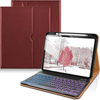DTTO for iPad 11th (A16)/ 10th Generation Case with Keyboard (2025/2022), 7 Colors Backlit Wireless Detachable Keyboard Leather Folio Cover with Pencil Holder & Pocket, Burgundy Red