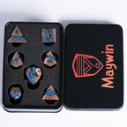 Metal DND Polyhedral Dice,Large Stripe Glitter Metallic Dice Set,Antique Silver Dice 7pcs Set for Role Playing Games(Antique Copper Blue)