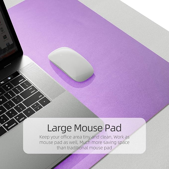 YSAGi Multifunctional Office Desk Pad, Ultra Thin Waterproof PU Leather Mouse Pad, Dual Use Desk Writing Mat for Office/Home (31.5" x 15.7", Aconite Violet+Eosine Pink)