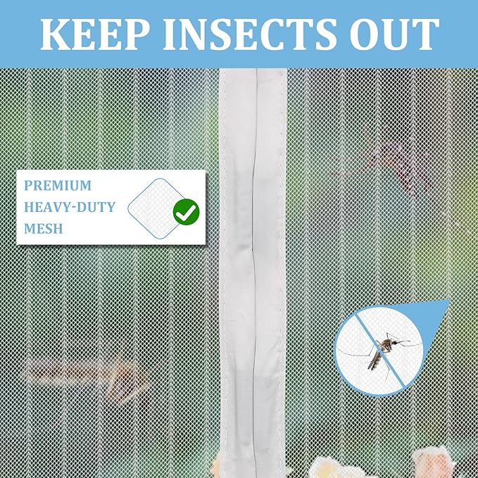 Magnetic Screen Door - Self Sealing, Heavy Duty, Hands Free Mesh Partition Keeps Bugs Out Let Breeze in- Pet and Kid Friendly - Keep Open Feature (White, Fit Door Size 30 x 80 Inch)