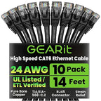 GearIT Cat 6 Ethernet Cable Pack - 10-Pack 14 ft Cat6 Ethernet Patch Cables | RJ45 Network Patch Cable, 10 Gbps Snagless Gold-Plated Connectors - Ethernet Cable Cat 6 for PC, TV, Router - Black
