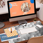Large Gaming Mouse Pad for Desk, Silver Technology Honeycomb Desk Mat, Sci-Fi Honeycomb Desk Pad, 31.5"x15.7" Extended Big Computer Keyboard Mouse Pad with Non-Slip Base and Stitched Edge