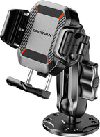 BRCOVAN Anti-Theft Phone Mount Holder with Vibration Dampener [Camera Friendly] [1s Lock & Release] with Aluminum Round Base & Medium Arm, for Car Boat Truck Motorcycle UTV, Fit 5.4-7.2'' Smartphones