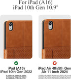 auaua Case for iPad (A16) 11th Generation 11 Inch 2025, iPad 10th Generation 10.9 Inch 2022, with Pencil Holder, Auto Sleep/Wake, Adjustable Stand, PU Leather (Brown)