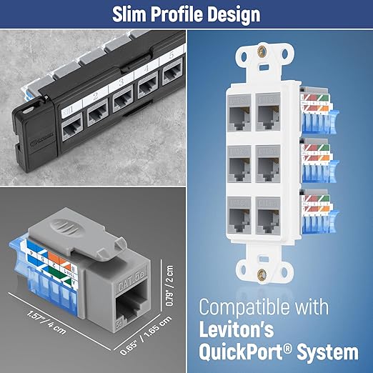 Everest 45° Angled RJ45 Cat5e Keystone Jacks 10-Pack in Gray - Slim Profile Female RJ45 Connectors - Cat 5e Keystone Jack - Compatible with 45° Angled Speed Termination Tool - 45Term (B0BL3GS7ZY)