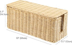 PEMAR Natural Rattan Wicker Cable Management Box, Cable Organizer, 2 Open Slots, Under Desk Cord Organizer, Cover & Hide Power Strips for TV Desk, Computer, Router, USB Hub (Bright Natural Color)