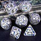 Metal DND Sci-fi Dice Set 7PCS Stripe Polyhedral Dice for Dungeons Dragons RPG Role Playing Game, Glitter D and D Dice with Gift Box D6 D8 D10 D12 D20 (Silver Blue)