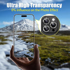 AGVEE 3+3 6 Pack for iPhone 16 Pro 6.3" / 16 Pro Max 6.9" Camera Lens Cover Protector, Bling Glitter & CD-Textured Metal Ring 9H Tempered HD Glass Camera Cover Protector Film, Glitter-Black