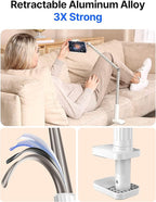 JSAUX Phone Holder for Desk and Bed Compatible with iPhone 16 15 14 13 12 Overhead Phone Mount Gooseneck Phone Stand Flexible 360 Lazy Long Arm Clamp Clip for Table Bedside [1-Pack, White]