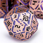 Metal DND Sci-fi Dice Set 7PCS Stripe Polyhedral Dice for Dungeons Dragons RPG Role Playing Game, Glitter D and D Dice with Gift Box D6 D8 D10 D12 D20 (Ancient Bronze&Purple)