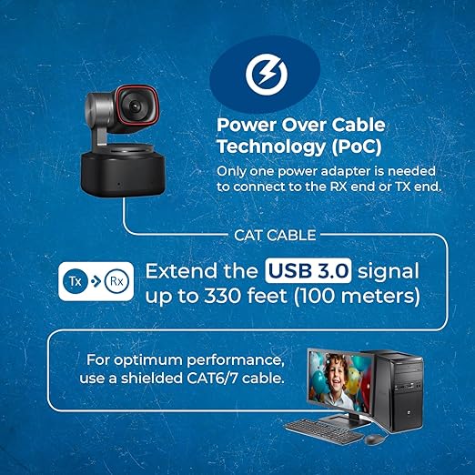 OREI USB 3.2 Over Ethernet HDbaseT Cat6 Extender LAN Upto 330 Feet - Extends 4 Ports USB-A Signal Over LAN Ethernet - Power Over Cable for Long Distance Extension Supports All Operating System