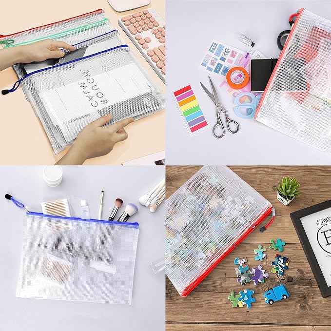 24pcs A4 Mesh Zipper Pouch Bags, Mesh Bags with Zipper Bulk, Pouches for Organization, Clear Storage Bags for Classroom, Travel, Office