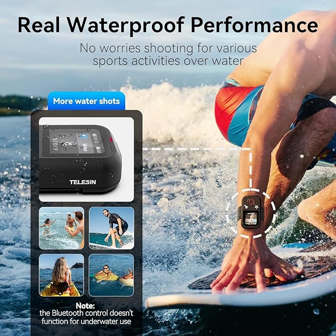 TELESIN T13 Waterproof Smart Remote Control with Color LCD Screen, 5-60m Wireless Remote with Wrist Strap, Compatible with GoPro Hero 13/12/11/10/9/8 Action Cameras