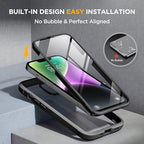 Miracase Designed for iPhone 14 Case 6.1 inch, [Built-in Tempered Glass Screen Protector] [Bubble Free] Full-Body Protective Bumper Phone Case with Camera Lens Protector, Black
