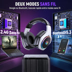 2.4GHz Wireless Gaming Headset for 40Hr+, Bluetooth 5.3 Wireless Headset with 360°Adjustable ENC Mic, Gaming Headphones for Ps5, Ps4, PC, Switch, Phone