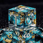 DND Dice Blue Liquid Core Dice Set with Metal Box, Handmade Sharp Edge D and D Polyhedral Dice for use with RPG D&D Role Playing Game