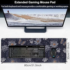 Wildflowers and Insects Desk Mat,Large Cute Flowers Butterflies and Dragonflies Gaming Keyboard Mouse Pad,Non-Slip Rubber Base Desk Pad Thick Stitched Edges Waterproof Mousepad Mouse Mat 31.5"x11.8"