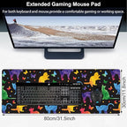 Colorful Cats and Butterflies Desk Mat,Large Watercolor Kittens Butterfly Gaming Keyboard Mouse Pad,Non-Slip Rubber Base Desk Pad Thick Stitched Edges Waterproof Mousepad Mouse Mat 31.5"x11.8"
