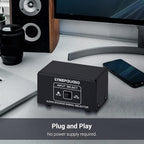 Audio Switcher RCA 2 in 1 Out/1 in 2 Out A/B Switch Stereo Audio Splitter Box with No Distortion RCA Jack for Switching Between Computer Speakers and Headphones