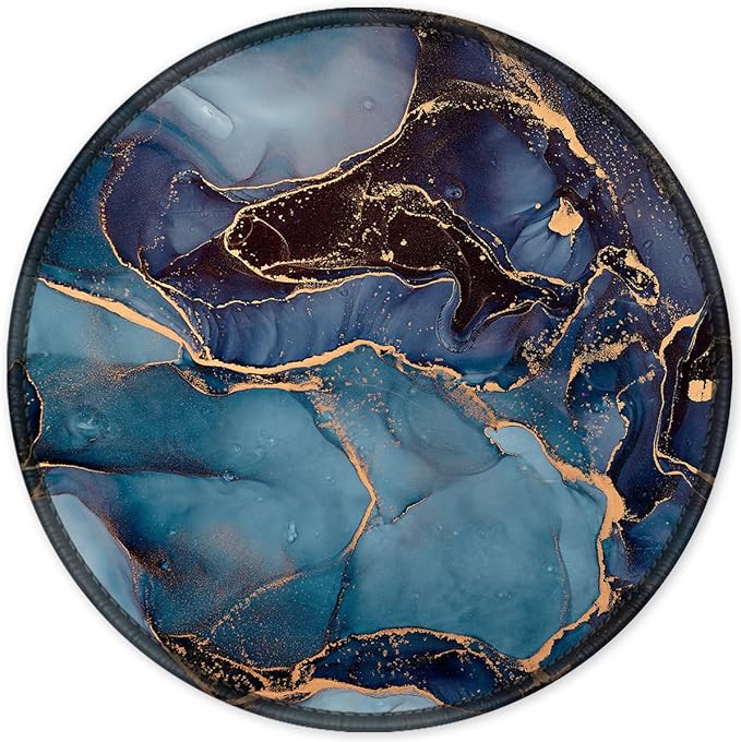 ITNRSIIET Round Mouse Pad with Stitched Edge Premium-Textured Waterproof Non-Slip Rubber Base Desktop Protection Mat Diameter 8.7 inches, Blue and Black Marble