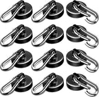 LOVIMAG Strong Magnetic Hooks, 70LBS Magnetic Hooks Heavy Duty Strong Neodymium Magnets with Carabiner Hook, Magnet Hooks with Swivel for Kitchen, Hanging, Cruise, Grill, Refrigerator - 12 Pack Black