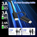 USB to USB-C and Lightning Cable Combo 2 in 1 Coiled Cable Support Apple Carplay & Android Auto [MFi & 3A Fast Charge & Data Sync] Coiled Lightning and USB C Cable for iPhone 17/16/15/14/13/12/Android