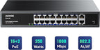18-Port Ethernet Gigabit PoE Switch, 16-Port PoE with 2 Uplink Gigabit Ports, 250W Built-in Power, Metal Casing and 19-inch Rackmount, Traffic Optimization, Plug and Play, Unmanaged(SG518P)