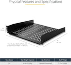 StarTech.com 2U Server Rack Shelf - Universal Vented Rack Mount Cantilever Tray for 19" Network Equipment Rack & Cabinet - Heavy Duty Steel - Weight Capacity 50lb/23kg - 16" Deep Shelf, TAA