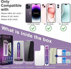 2 Pack Privacy Screen Protector for iPhone 14 Pro/iPhone 15 / iPhone 16, 9H Tempered Glass, Full Coverage, Anti-Fingerprint, Auto Dust-Elimination, No Bubble, Easy Installation