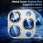 Uyiton Compatible with iPhone 15 Pro/iPhone 15 Pro Max Camera Lens Protector, [Not Easy to Break][Strong Adsorption][Case-Friendly] Metal Tempered Glass Rear Camera Screen Cover - Silver White