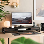 Fenge Dual Monitor Stand, Monitor Riser with Drawer, 42.5 Inch Large Computer Monitor Stand for 2 Monitors, 2 Tier Wooden Desk Shelf for Top of Desk