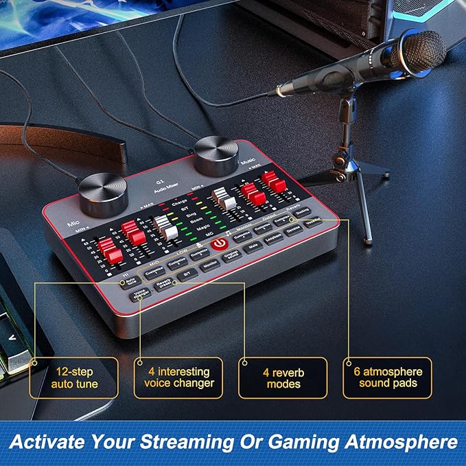 Podcast Equipment Bundle for 2 Mic Tiktok Video Content Creator Kit, Audio Interface DJ Mixer Sound Card/Board Condenser Microphone for Studio Smartphone/PC/Laptop Broadcast Recording/Live Stream