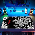 Black and White Mouse Pad Extra Large Gaming Mousepad XL Dragon Desk Mats Japanese Full Desk Keyboard Mat Computer Pad Desk Matt with Stitched Edges Non-Slip Desktop Mat 31.5 x15.7 in