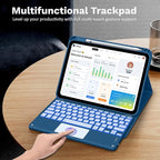 MoKo Touch Keyboard Case for iPad (A16) 11th Generation 11 inch 2025, iPad 10th Generation 10.9 inch Case with Pencil Holder,7 Colors Backlit Multi-TrackPad Detachable Bluetooth Keyboard,Dark Sea Blue