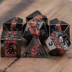 Metal DND Polyhedral Dice,Large Stripe Glitter Metallic Dice Set,Antique Silver Dice 7pcs Set for Role Playing Games(Black Nickel Red)
