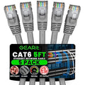 GEARit Cat 6 Ethernet Cable (5-Pack 5 Feet) Cat6 Network Patch, 10Gbps, RJ45, Snagless Cord, Gold-Plated Connectors, Internet for PC, TV, Tablet, Router, Printer, Servers, IT Data Center - Gray