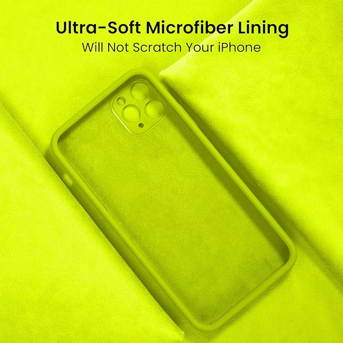 FireNova for iPhone 14 Pro Case, Silicone Upgraded [Camera Protection] Phone Case with [2 Screen Protectors], Soft Anti-Scratch Microfiber Lining Inside, 6.1 inch,Fluorescent Green