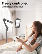 Kindle Floor Stand Holder with Remote Page Turner for Reading in Bed, Adjustable Tablet Mount with Clicker, Kindle Accessories Tablet Stand Holder for Kindles Tablets iPhones 4.7-12.9 inch(Black)