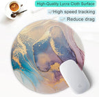 ITNRSIIET Round Mouse Pad with Stitched Edge Premium-Textured Waterproof Non-Slip Rubber Base Desktop Protection Mat Diameter 8.7 inches, Abstract Marble Texture