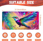 Large Gaming Mouse Pad for Desk, Colorful Hummingbird Desk Mat, Bright Hummingbird Desk Pad, 31.5"x15.7" Extended Big Computer Keyboard Mouse Pad with Non-Slip Base and Stitched Edge