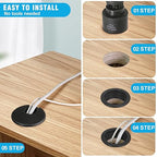 2" Black Desk Grommet with Bi-Metal Hole Saw, JTemgle Plastic Cable Hole Cover Computer Table Cord Wire Organizer Caps, Desktop Cord Management for Home Office TV Stands Tabletops, 13 Pieces