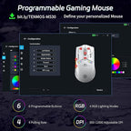 TENMOS M530 Wireless Gaming Mouse, 2.4G/Bluetooth/USB C Wired Rechargeable Mouse, 12000 DPI, RGB, 6 Programmable Buttons, Honeycomb Magnetic Cover, with Receiver Extender for Laptop/PC/Mac, White