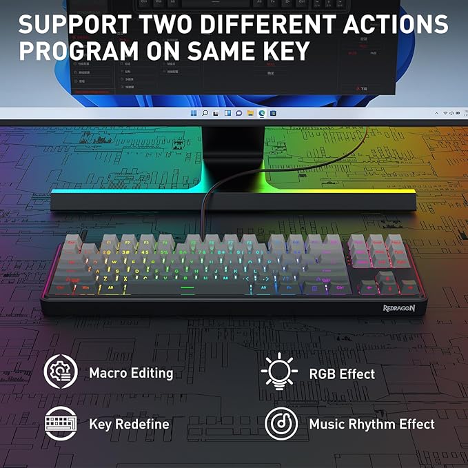 Redragon K707 HE Rapid Trigger Gaming Keyboard, 87 Keys TKL Wired Mechanical Keyboard w/Hyper-Fast Actuation Hall Effect Magnetic Switch, Actuation Point Adjustable, Side Printed PBT Gradient Keycaps