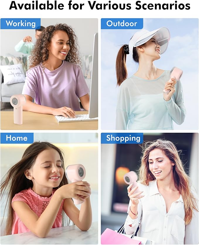 WHATOOK Portable Mini Fan: High Speed Cooling Fan, 10 Hours Battery Life, USB Rechargeable, Small Essentials for Women, Beach Travel, Vacation (Pink)