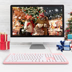 Computer Keyboard Wired, Plug Play USB Keyboard, Low Profile Chiclet Keys, Large Number Pad, Caps Indicators, Foldable Stands, Spill-Resistant, Anti-Wear Letters for PC Laptop (Pink, 1-Pack)
